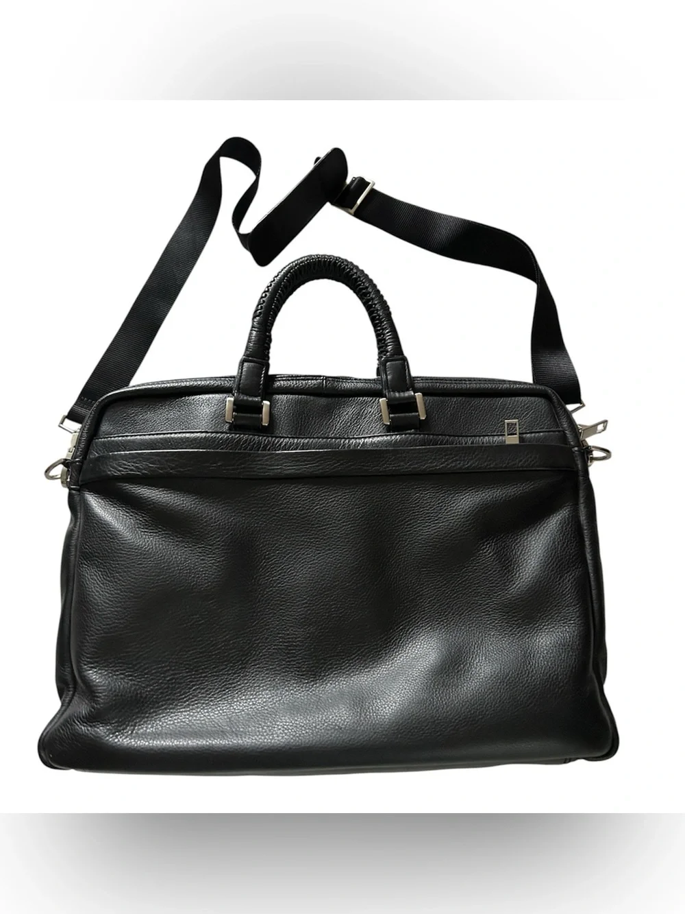Kenneth Cole Black Leather Men's Laptop Briefcase with Detachable Strap